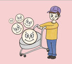 小男孩推购物车