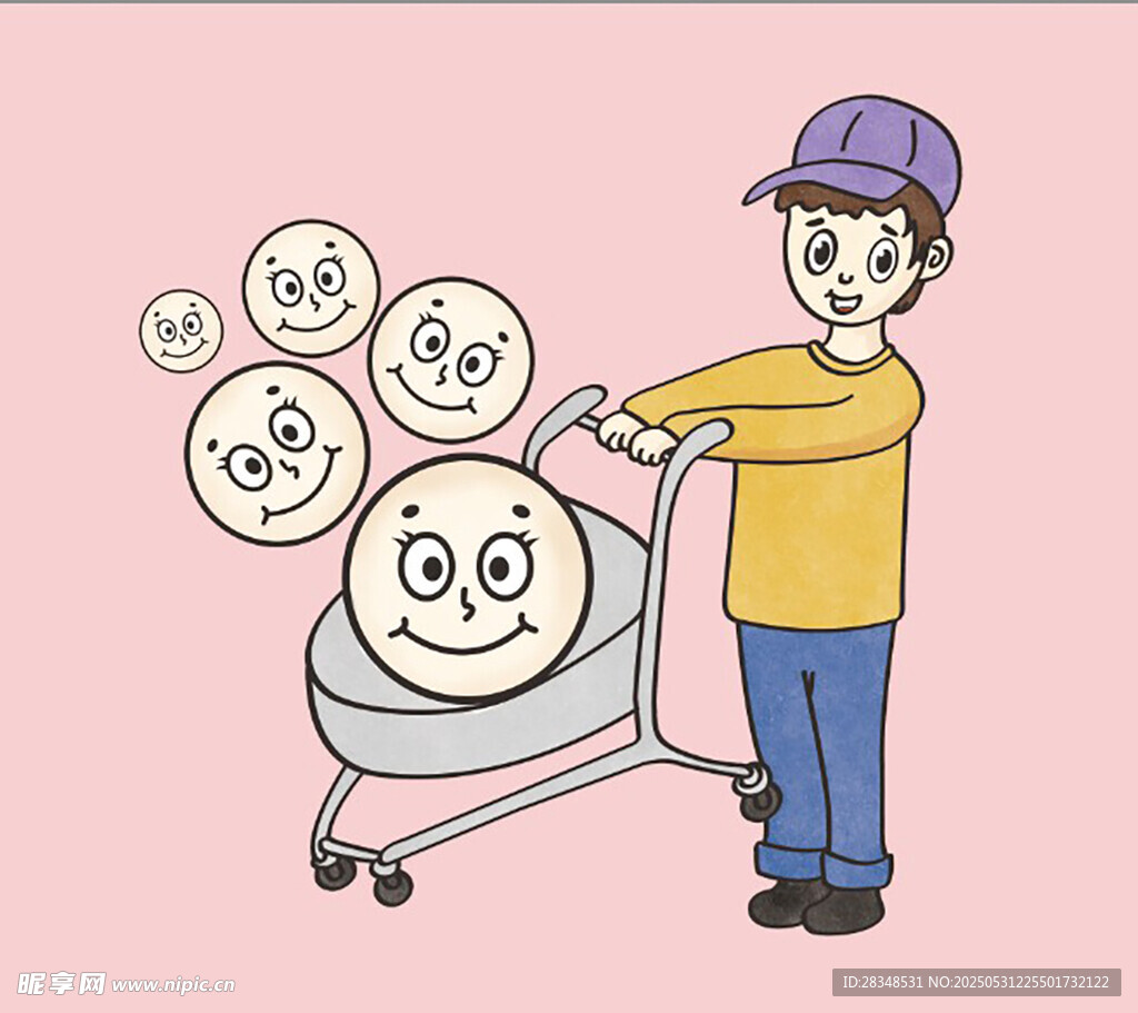 小男孩推购物车