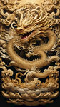 金色浮雕祥龙 ，盘柱龙  祥云