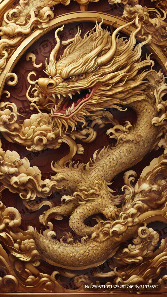 金色浮雕祥龙  盘柱龙  祥云