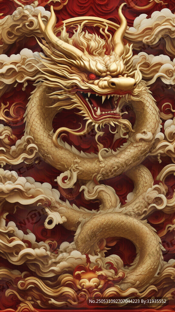 金色浮雕祥龙  盘柱龙 祥云