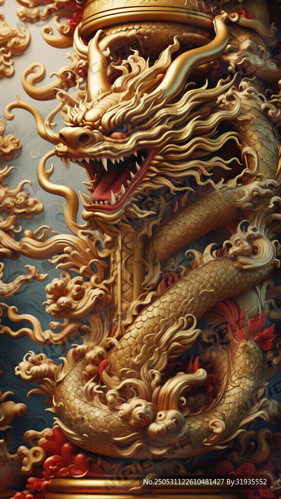 金色浮雕盘龙龙   龙盘柱子 