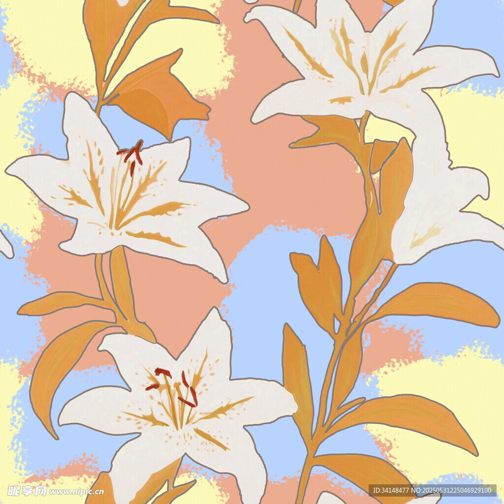 手绘百合花插画图案