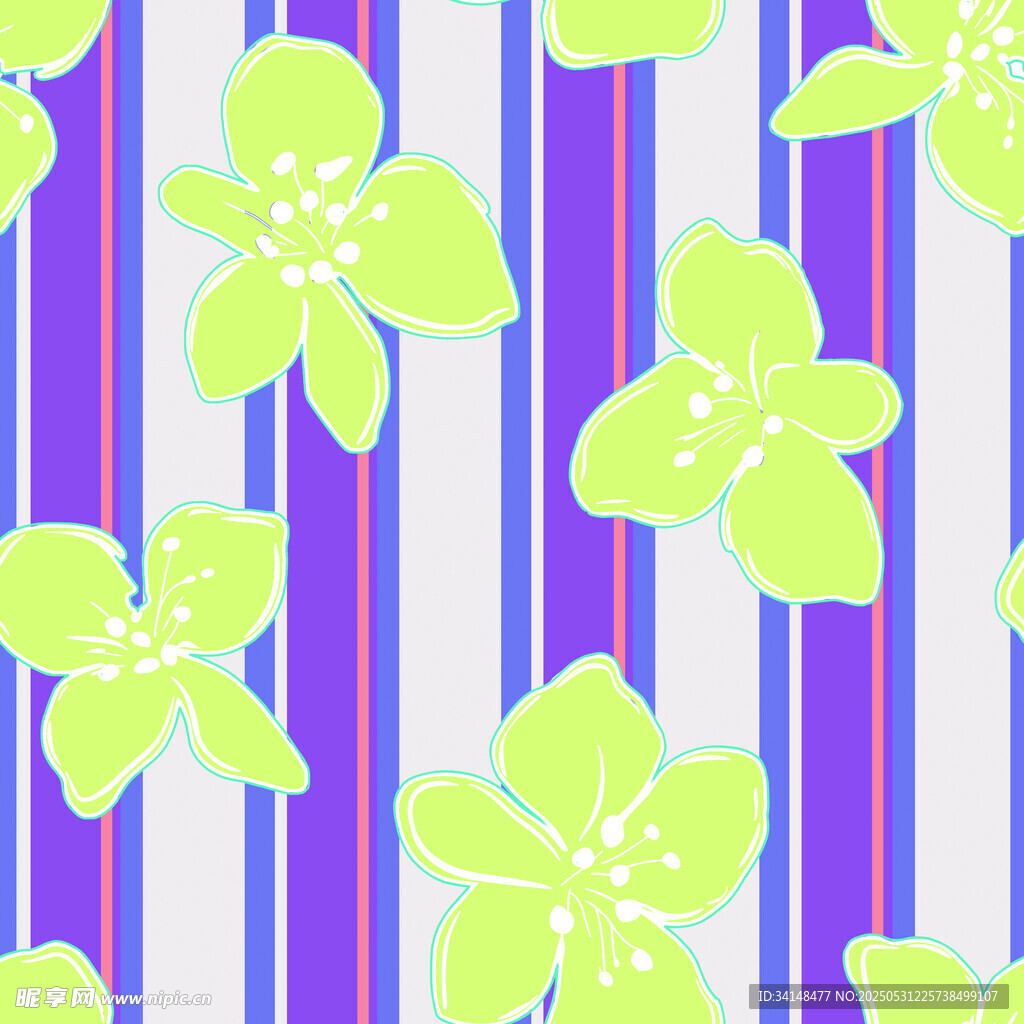 紫底条纹上的清新绿花