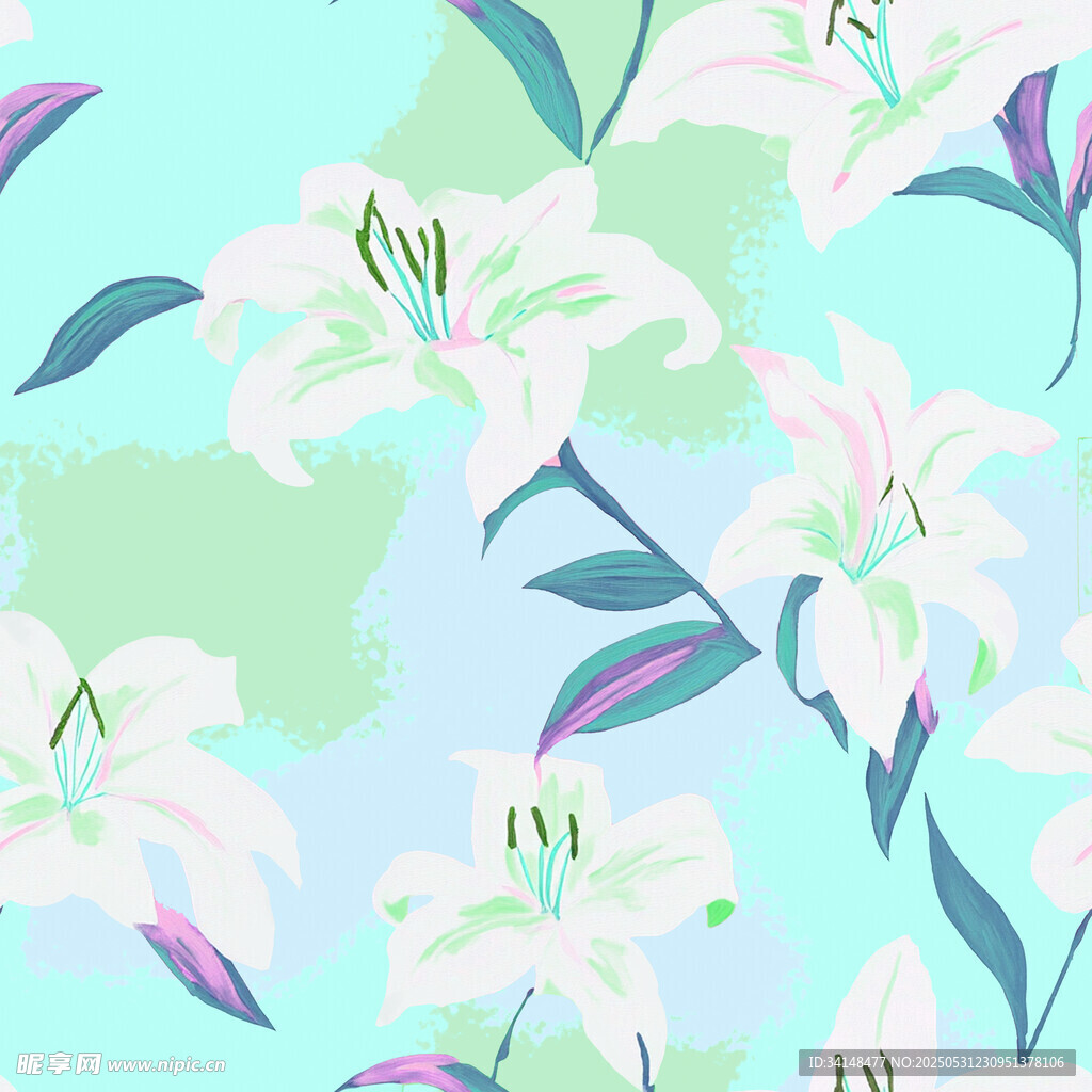 清新百合花卉图案背景