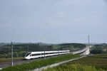 高速列车穿行于田野间