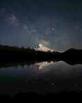 静谧星空下的雪山湖景