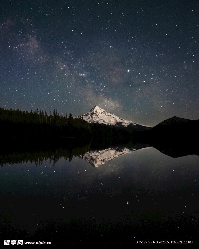 静谧星空下的雪山湖景