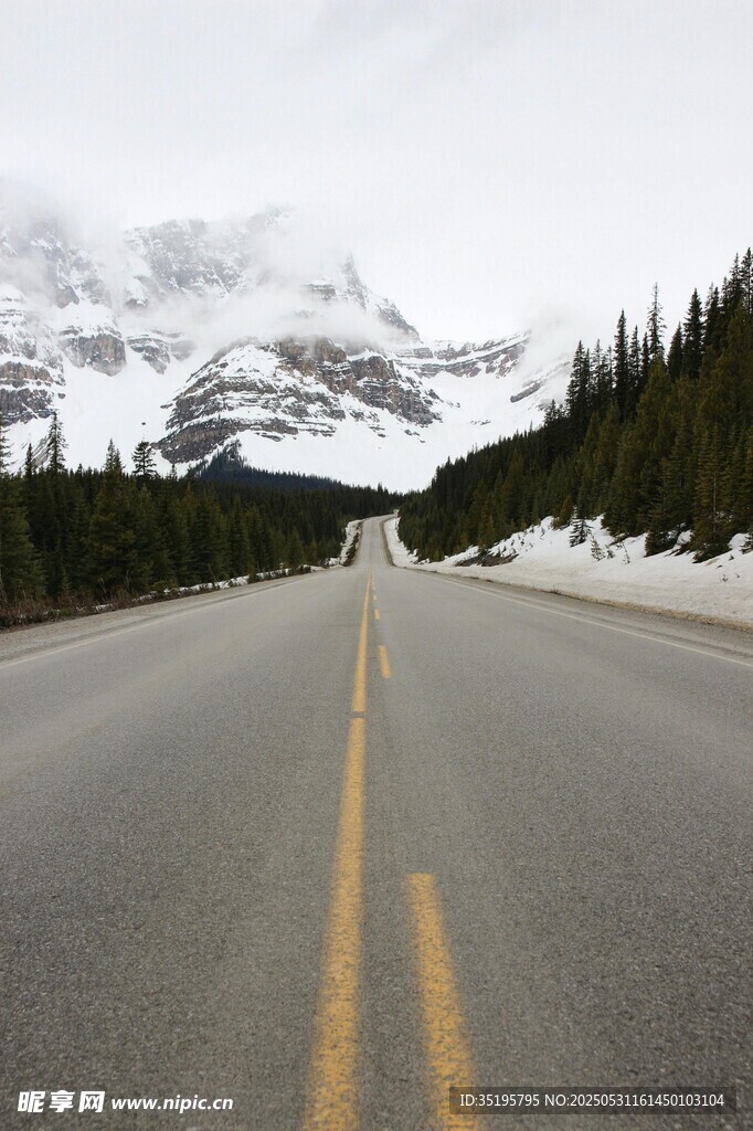 雪山下的公路风景