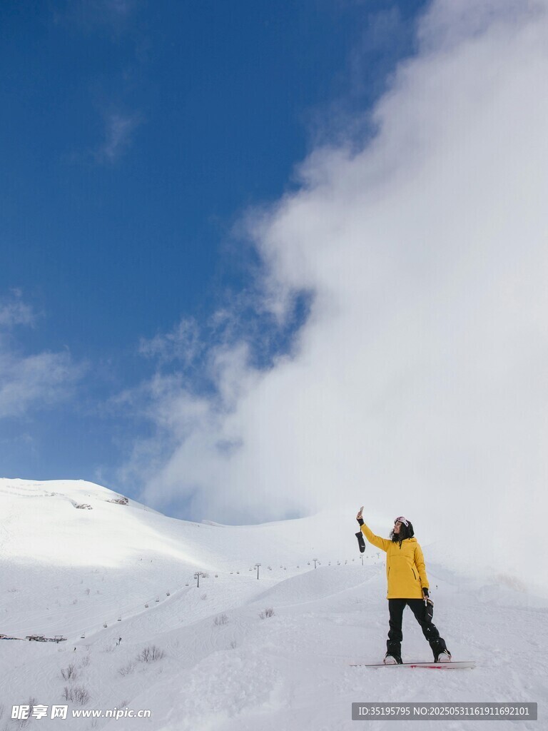 雪山上的黄色身影