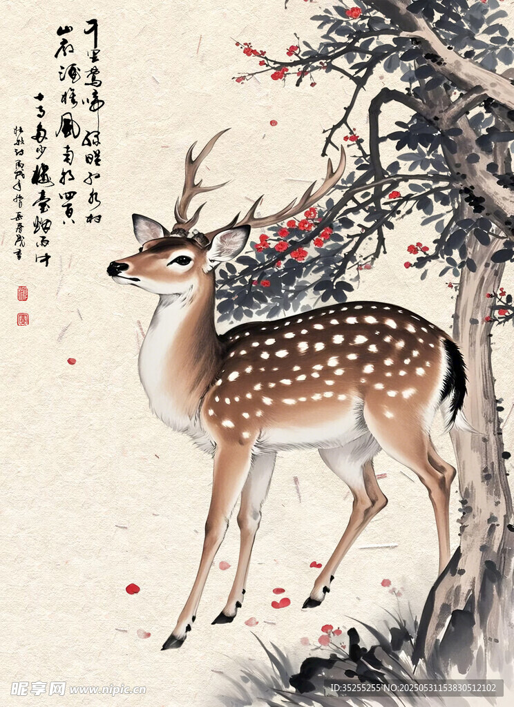 中式古风梅花鹿背景