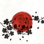 日式红月樱花装饰图案