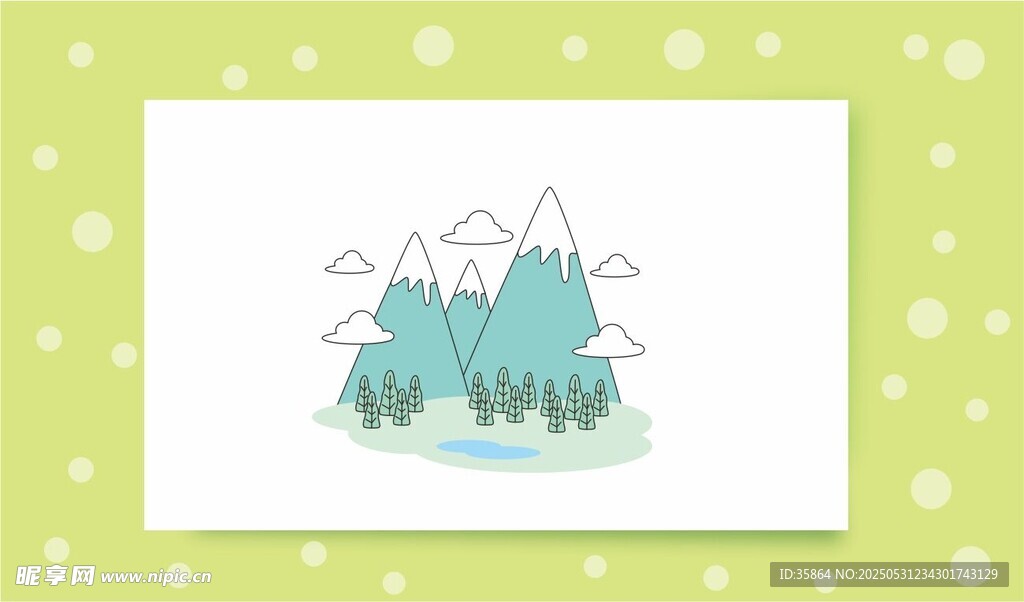 手绘清新山林风景图