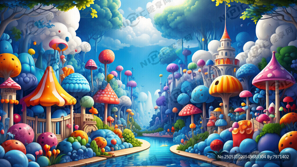卡通乐园 蓝色天空 亮丽背景 