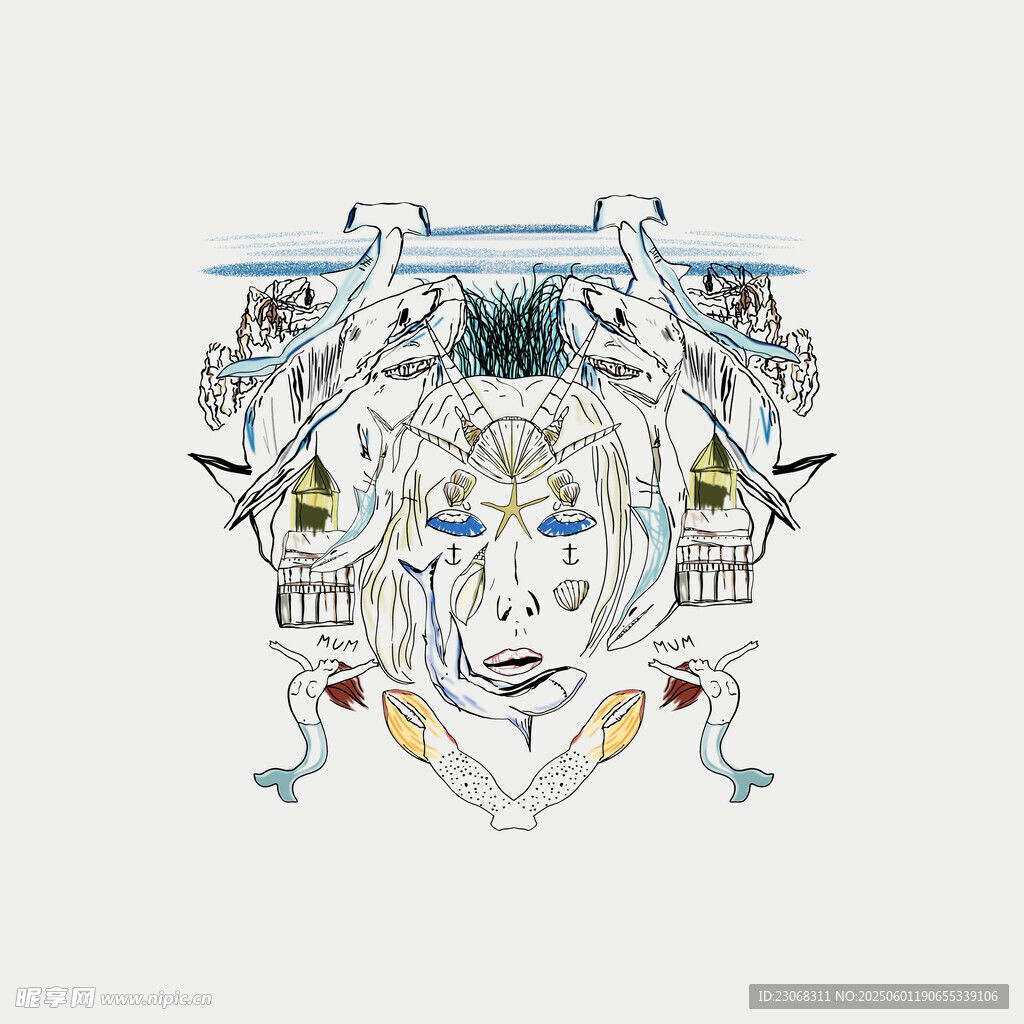 奇幻风格神秘人脸插画