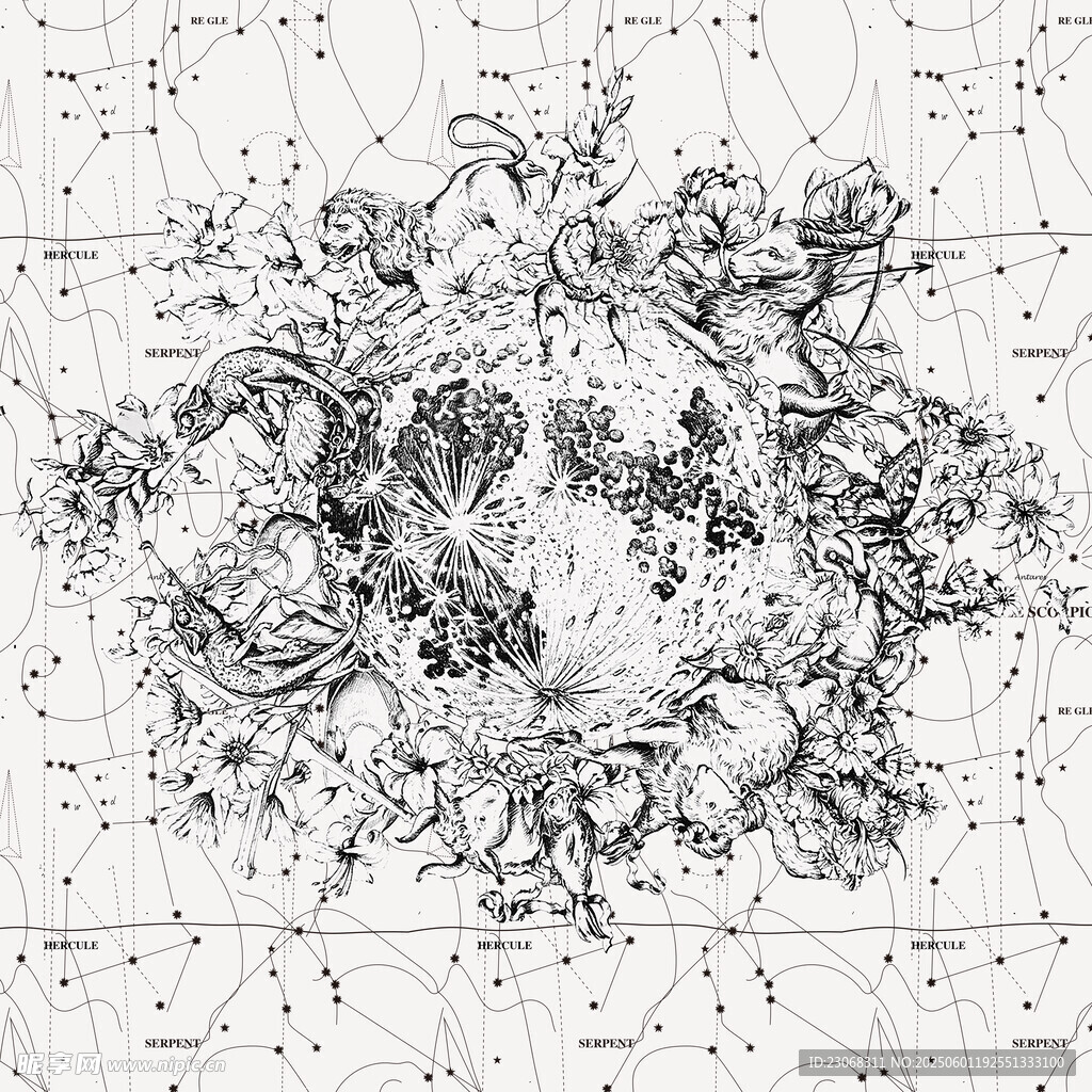 复古星座手绘星图图案