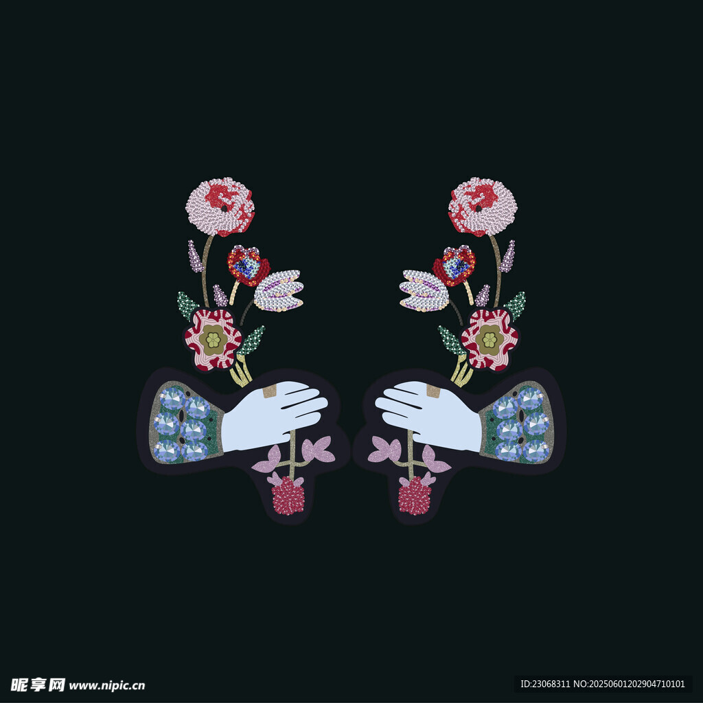 中式刺绣花鸟服饰图案