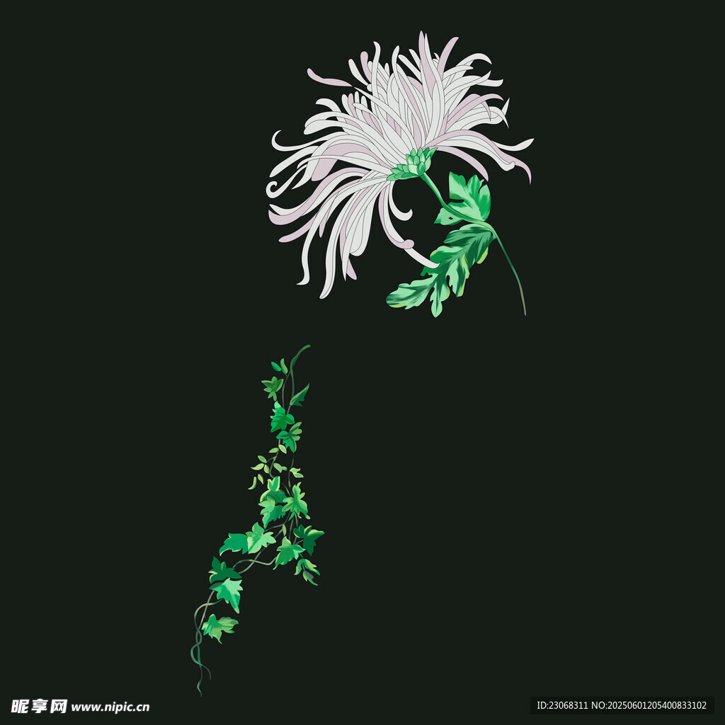 绿色舞者与绽放花朵图案