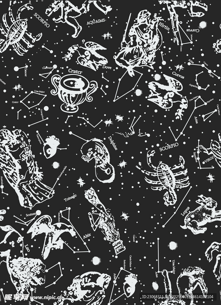 黑白奇幻外星生物图案