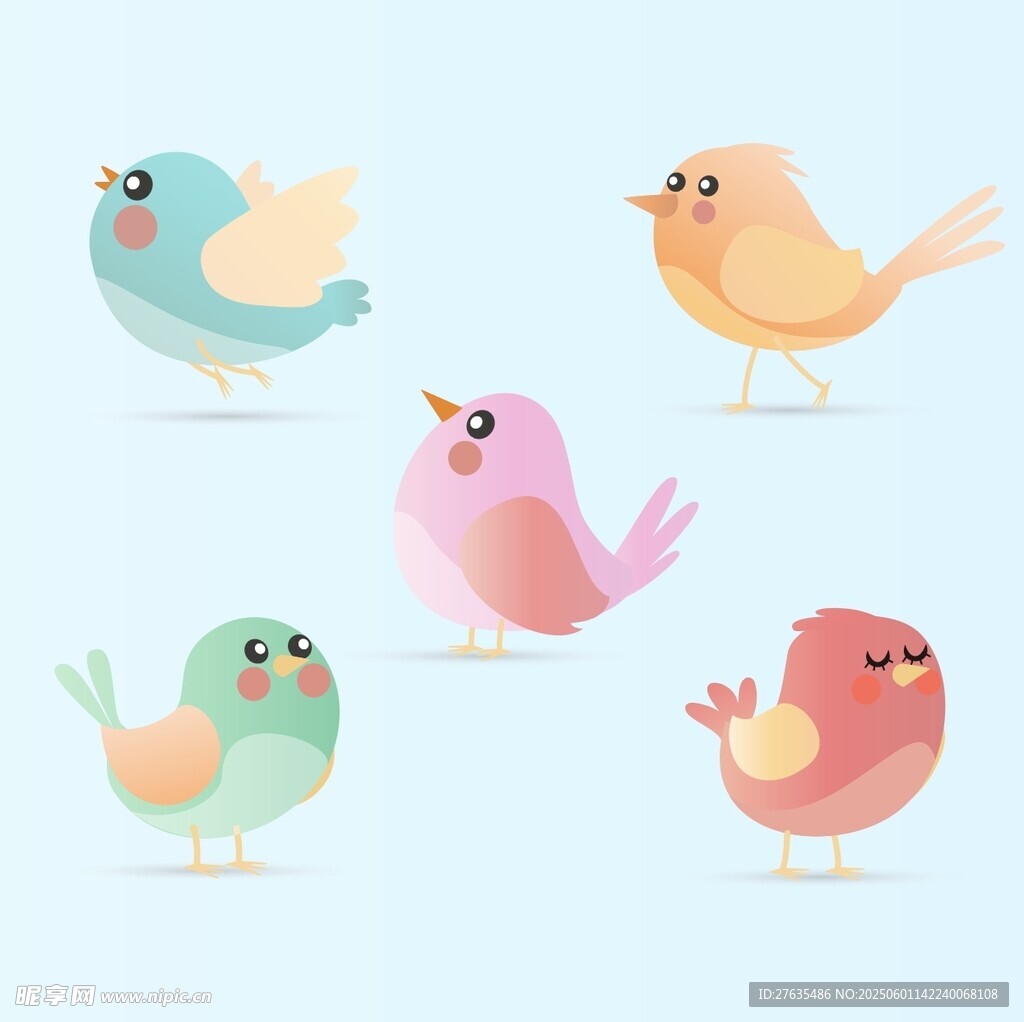 可爱多彩小鸟插画集合