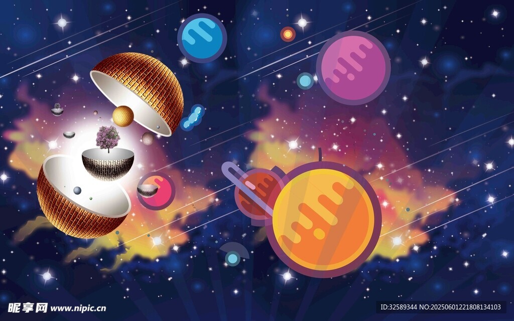 太空奇幻星球卡通场景