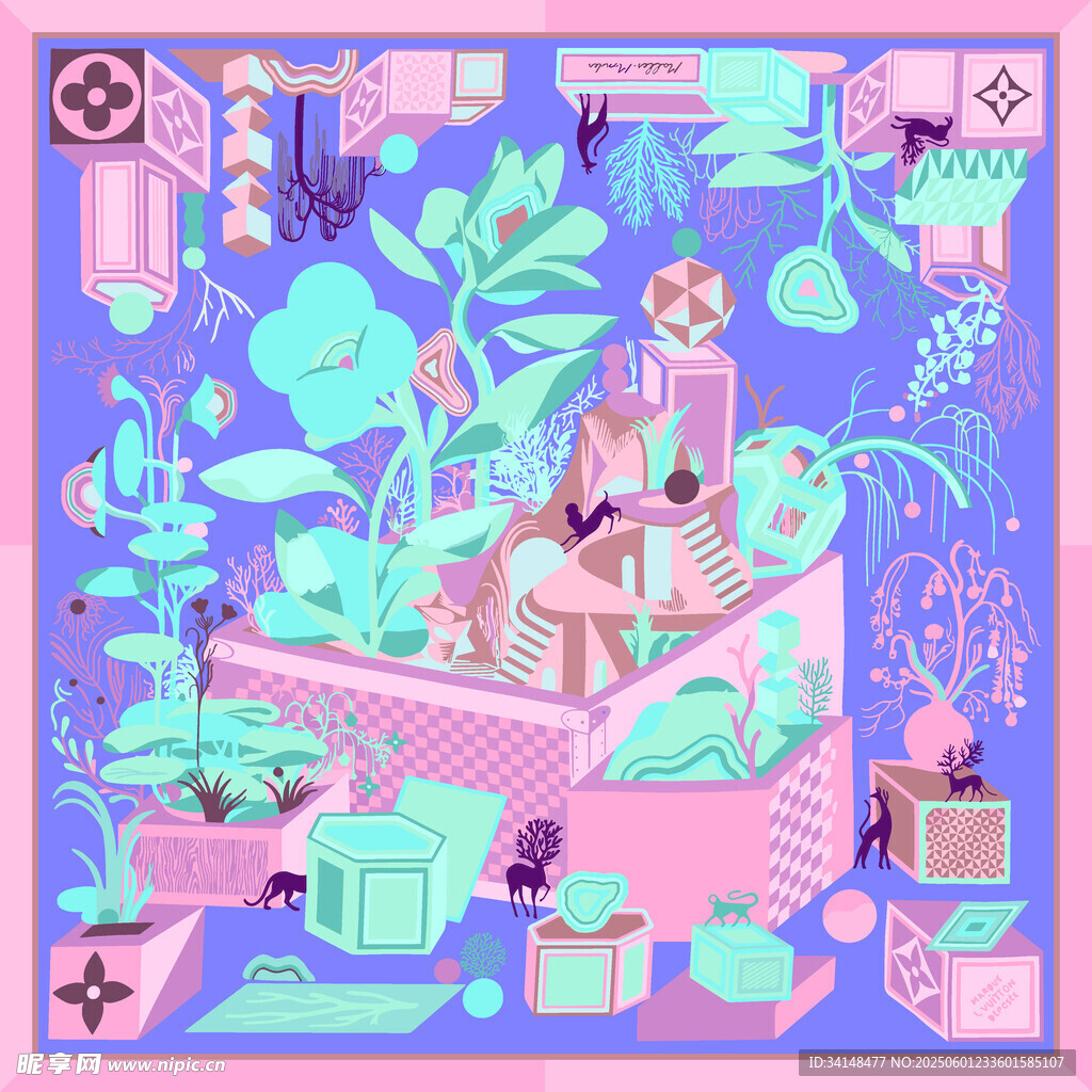 梦幻植物主题室内场景插画