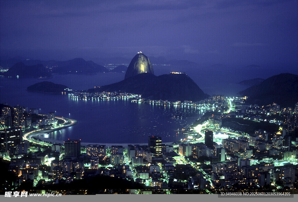 里约夜景俯瞰美丽海岸线