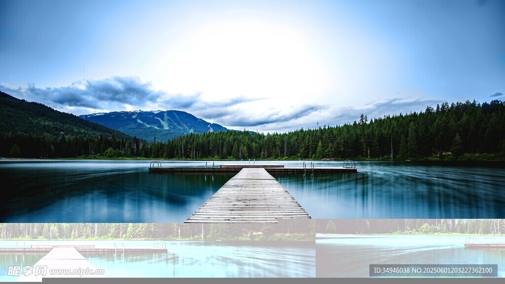 宁静湖畔的木质栈桥美景