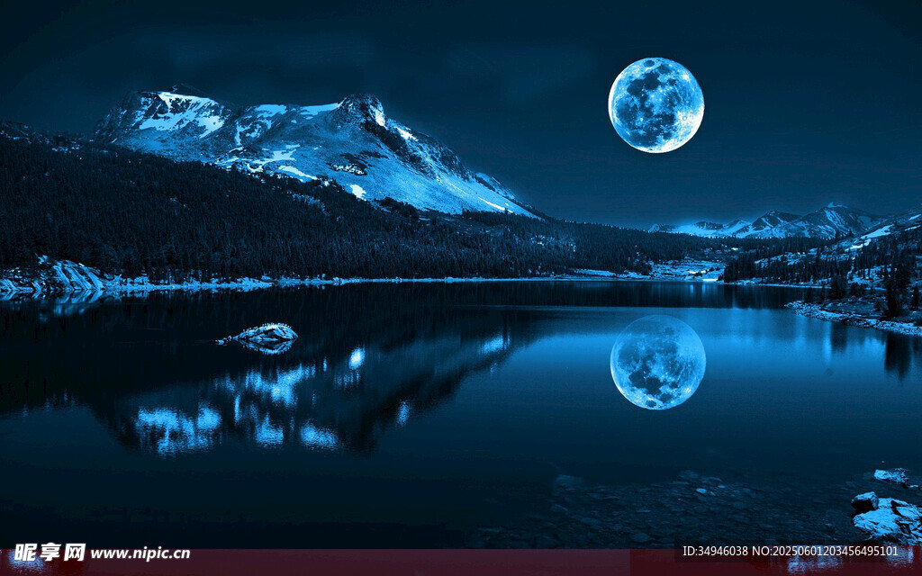 月夜下的山水静谧美景