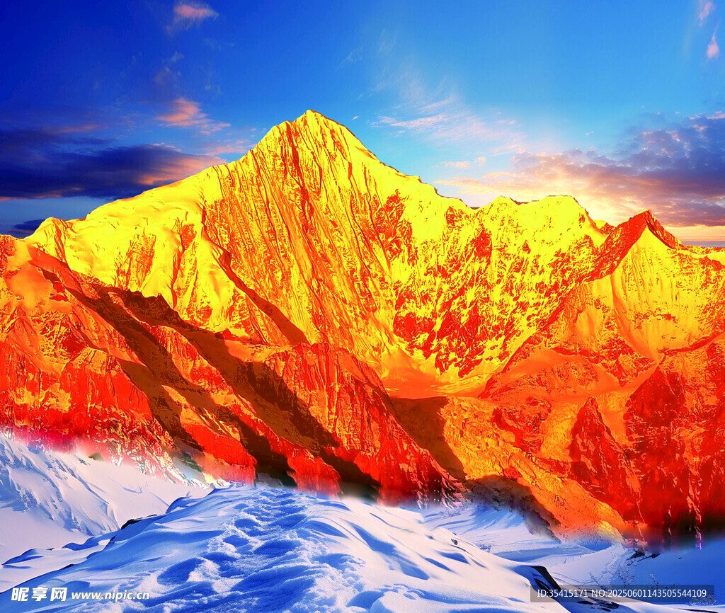 壮丽雪山日出美景