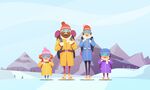 冬日户外家庭欢乐滑雪照