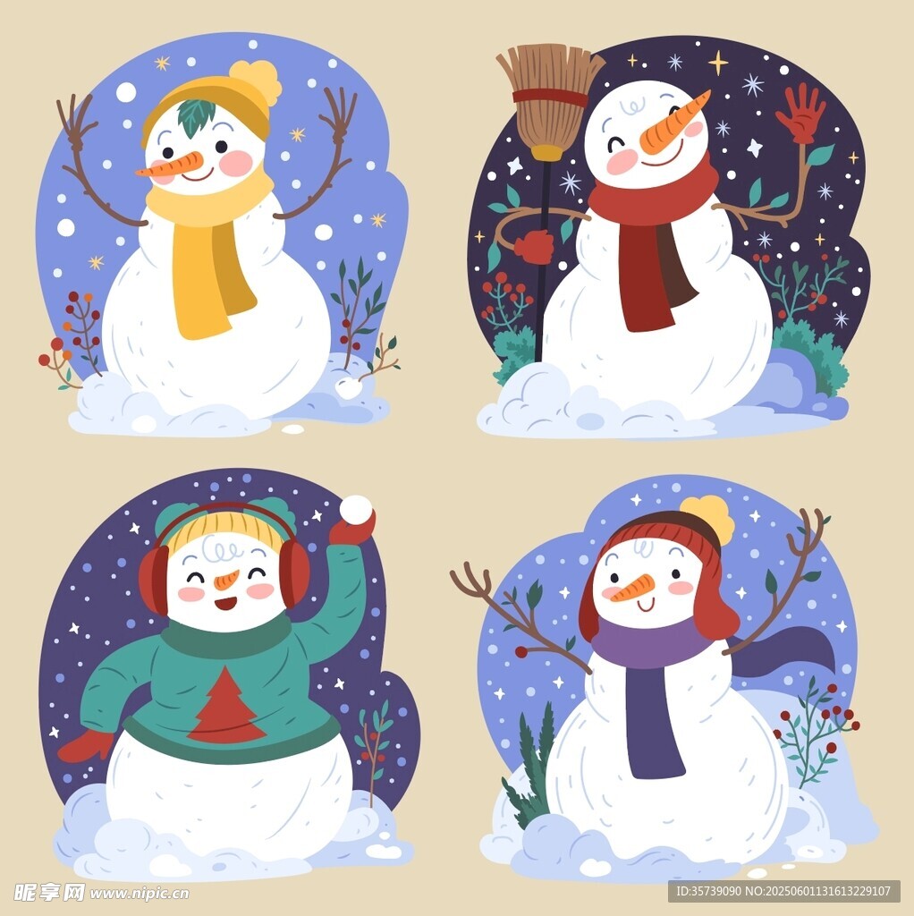 可爱雪人插画集合