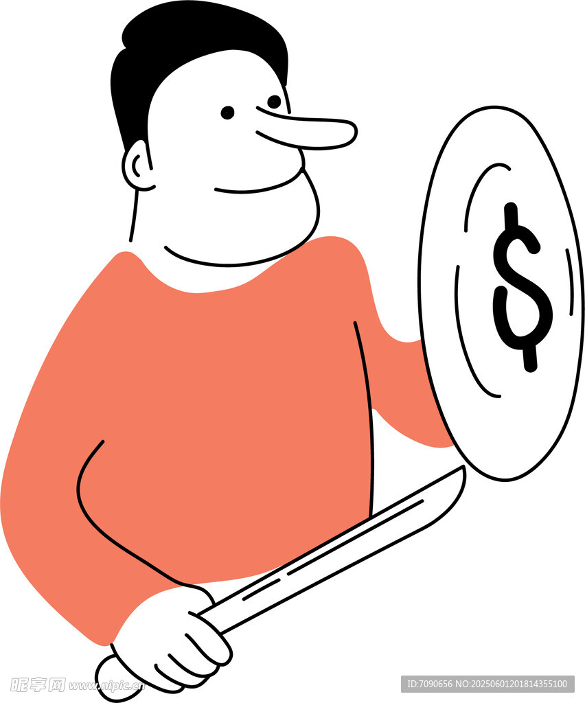男子持杆指向金钱符号