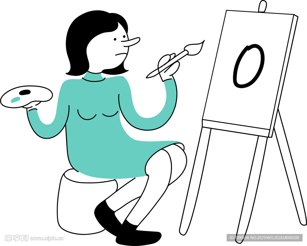 女子专注作画于画架前