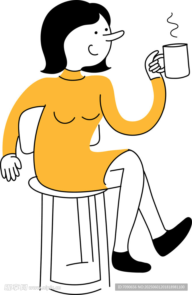 女子惬意坐着喝咖啡