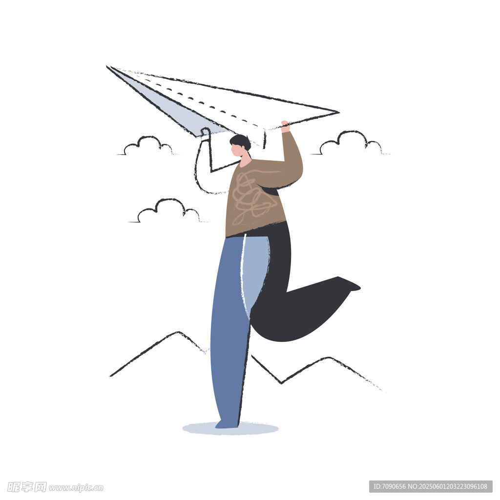 男子欢快放飞纸飞机