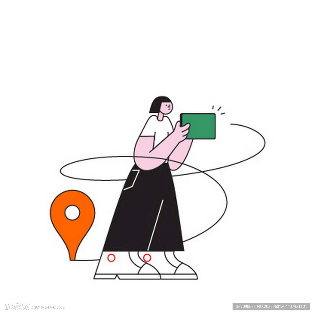 女子手持平板与定位标志