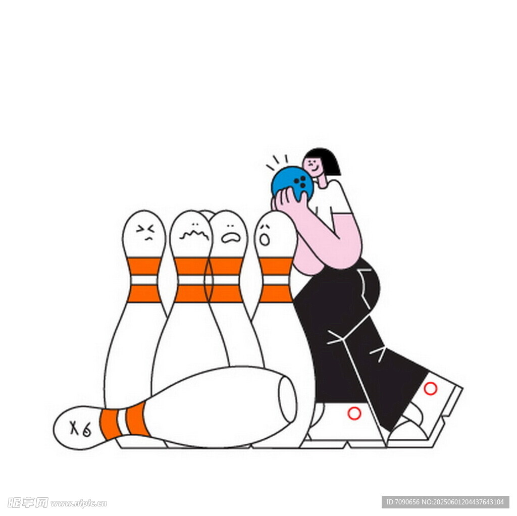 女子专注打保龄球瞬间
