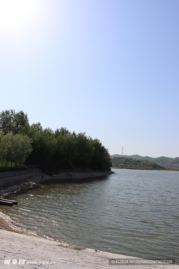 湖畔风光 绿树环绕的水域