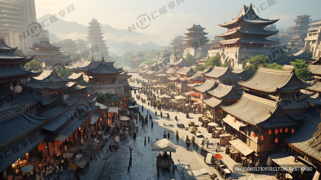 航拍影视城图片 仿宋街道市集