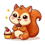 可爱松鼠享用美味小蛋糕
