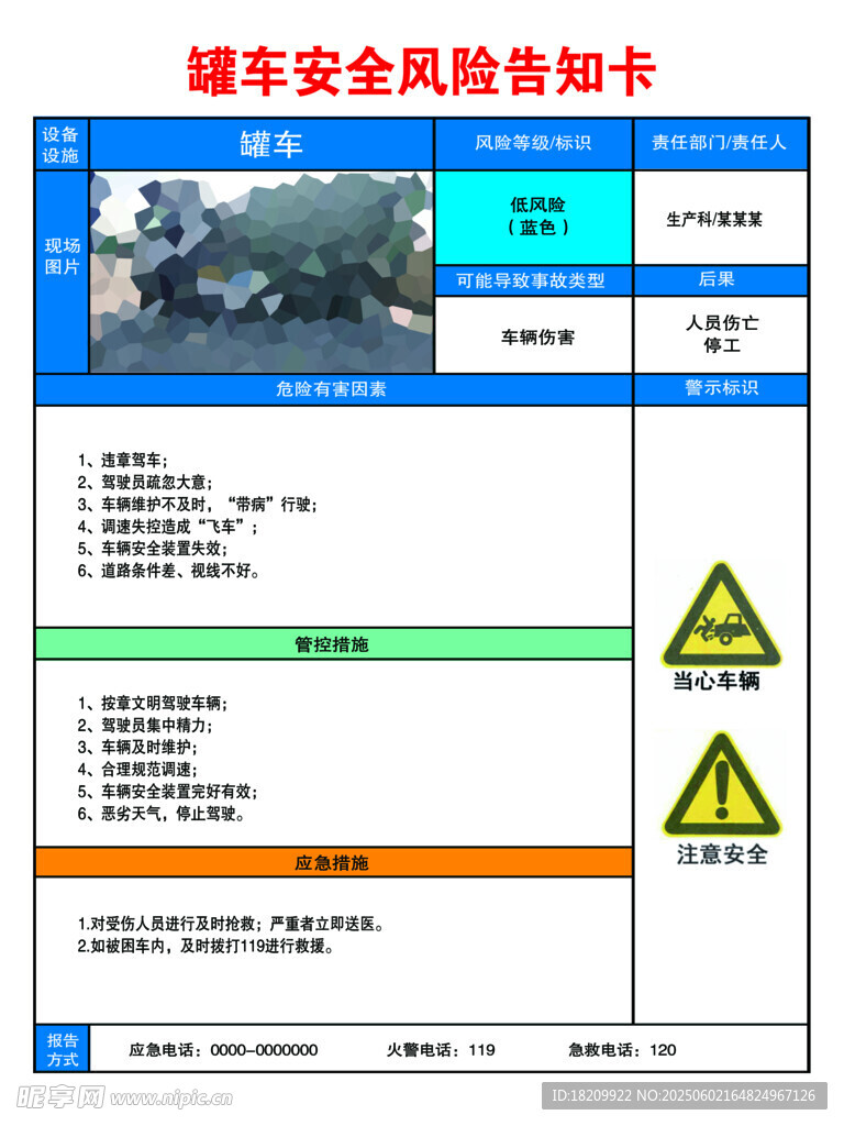 罐车安全风险告知卡