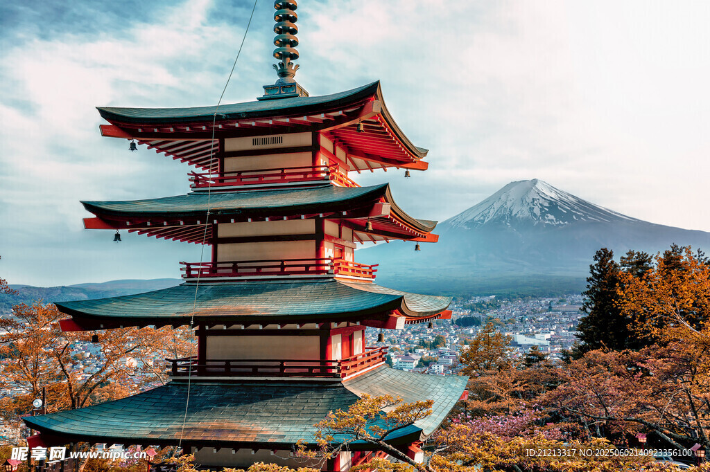 日本宝塔与富士山美景