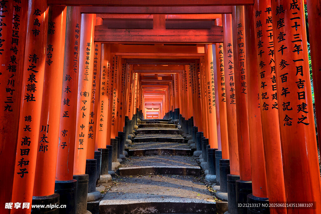 红色鸟居通道阶梯景观