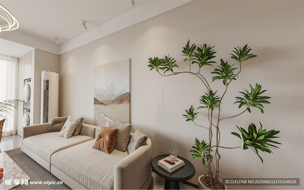 简约客厅绿植沙发温馨场景