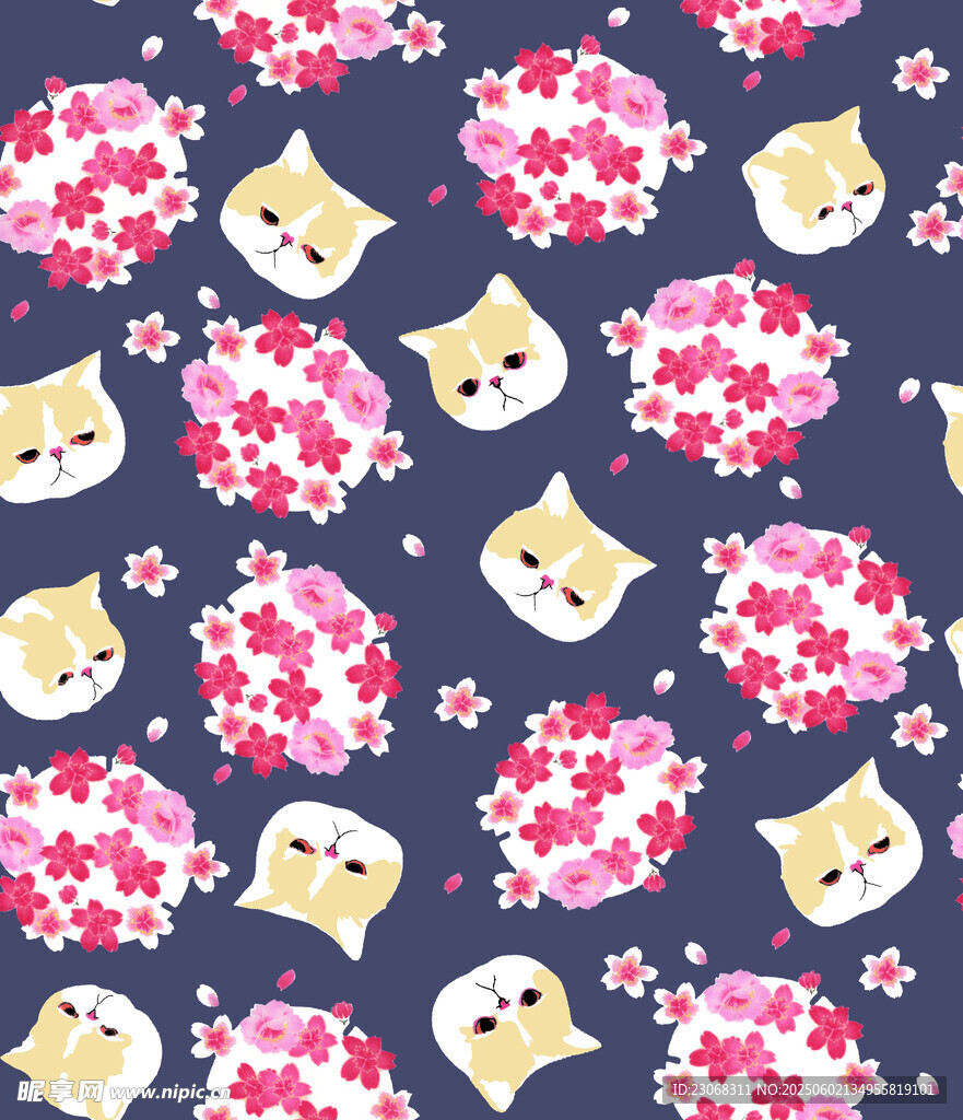 猫咪花朵图案背景图