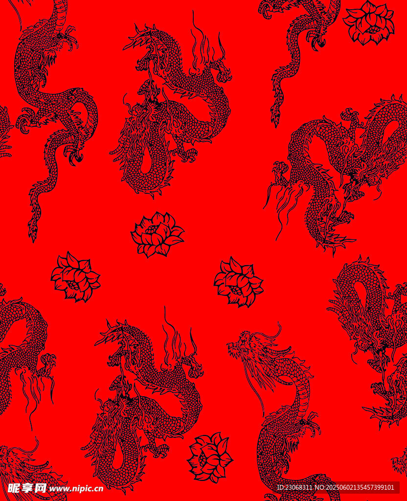 红色龙纹中式传统图案