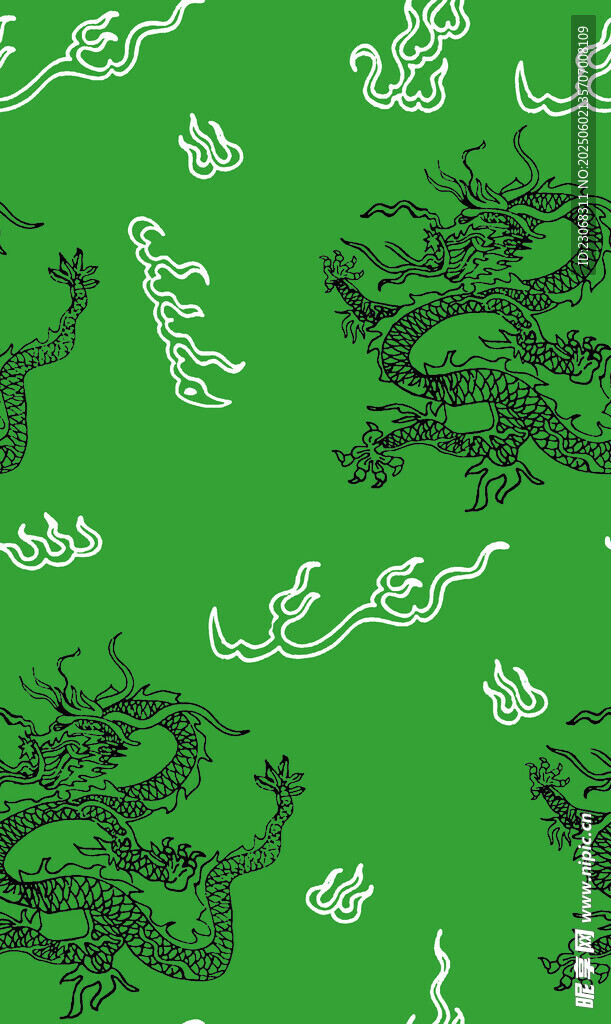 绿色底纹中式龙纹图案