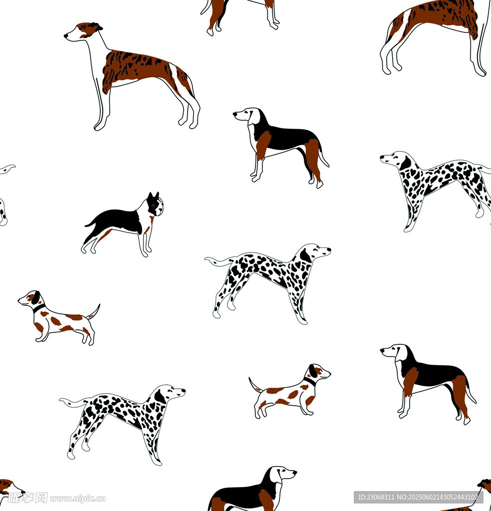 多样猎犬图案无缝背景图