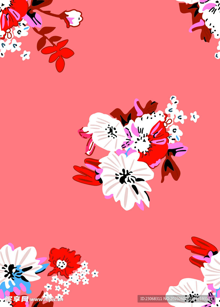 粉色背景花卉图案设计